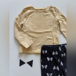 H&M|Baby girl,toddler pastel mustard long sleeve Top & Bow Print Leggings•••Cute